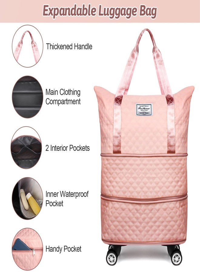 SZSJA Rolling Duffle Bag with Wheels and Handle, Expandable Travel Duffel Bag Luggage Bag, Foldable Travel Bag with Wheels Rolling Carry on Bags, Large Wheeled Luggage, Pink - Image 5